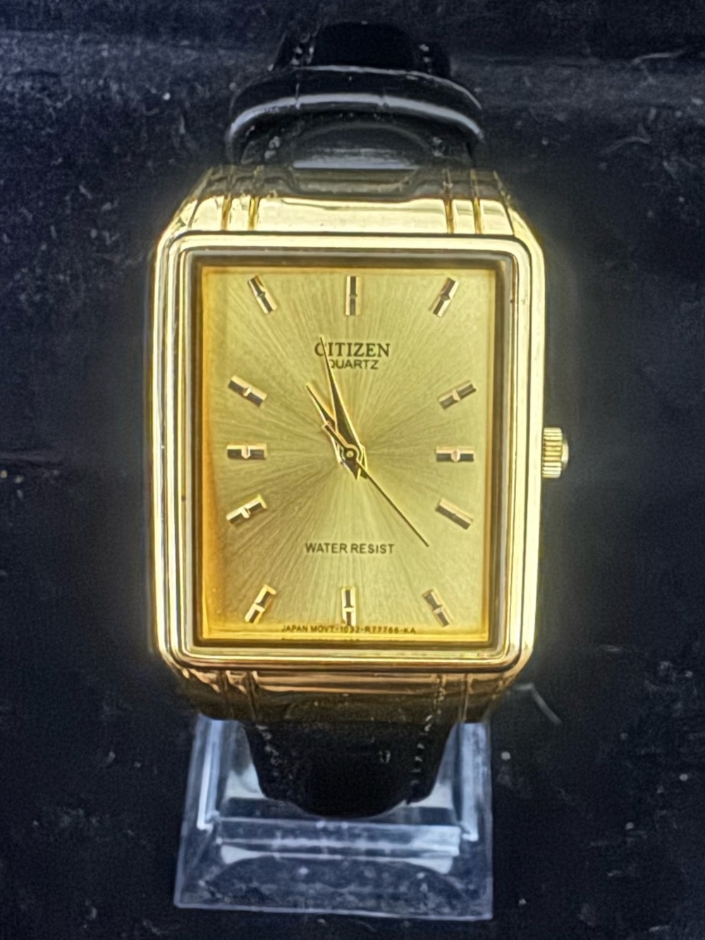 Citizen Gold-Tone Rectangular Men's Quartz Watch with Black Strap